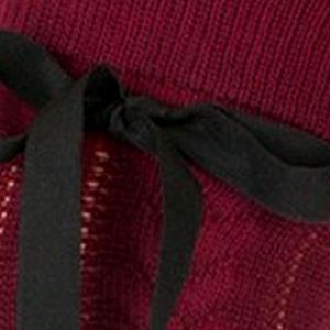 Zakolanówki damskie bordowe ażurowe ze wstążką Milena