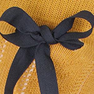 Zakolanówki damskie musztardowe ażurowe ze wstążką Milena